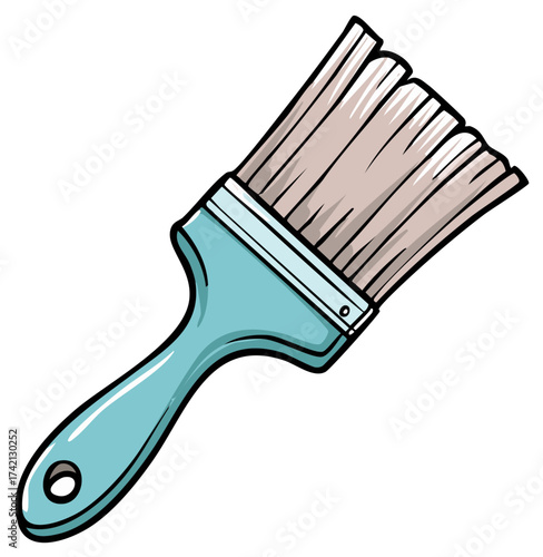 Cartoon illustration of a blue and beige paint brush for decoration