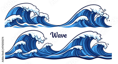 Graphic illustration of blue ocean waves.