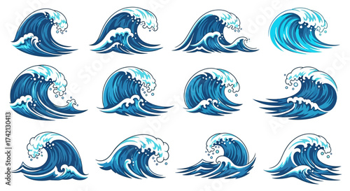 Collection of various ocean wave graphics.