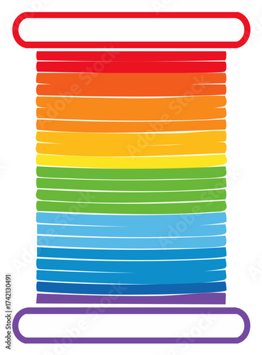 Rainbow colored spool of thread vector illustration for sewing crafts and pride concepts