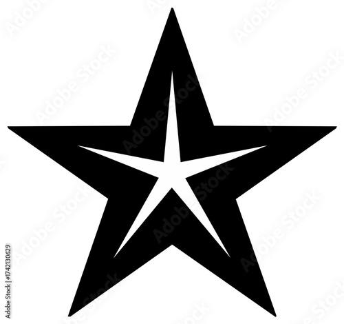 Abstract vector graphics: White star nestled within bold, black star outline, design element creating visually striking geometric shape emblem