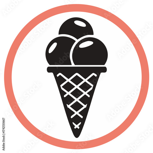 Stylized triple scoop ice cream cone icon inside a circular border