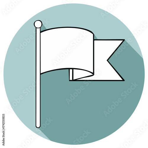 Simple Flag Icon on Blue Circle Background for Website or App Element with Long Shadow for Goal or Target