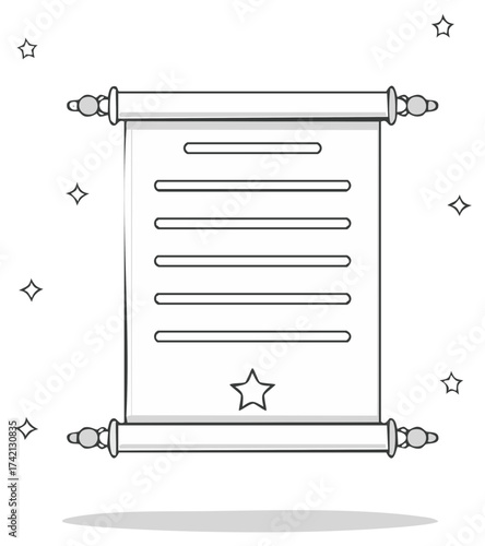 Vintage scroll illustration with lines, star, and decorative elements design