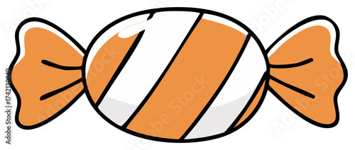 Cartoon illustration of a striped orange and white wrapped candy