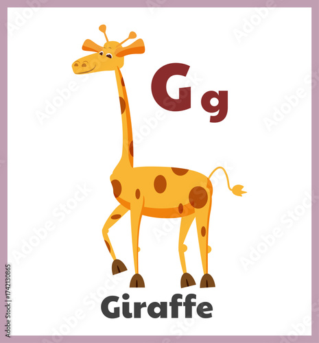 Giraffe letter G english alphabet card children
