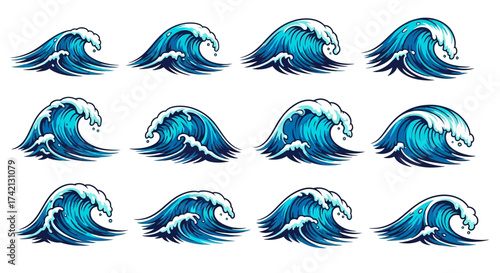Collection of blue ocean wave graphics.