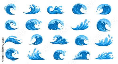 Collection of various blue ocean wave graphics.