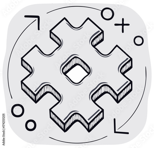 Gear wheel illustration with arrows and other design elements