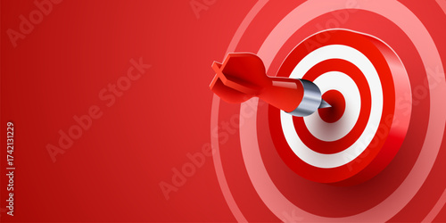 Red dart target icon with arrow isolated on white background. 3d style design of business goal. Success finance marketing strategy. Vector illustration