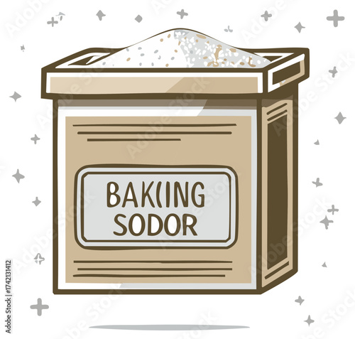 Hand-drawn illustration of an overflowing baking soda box, a versatile kitchen and cleaning ingredient