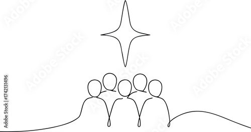 Group of people looking up at a star unity