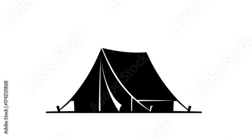 Simple black silhouette of a tent on a white background.