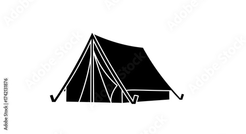Simple black and white illustration of a tent.