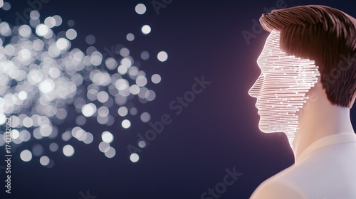 Futuristic Face with Digital Lines and Light Effects