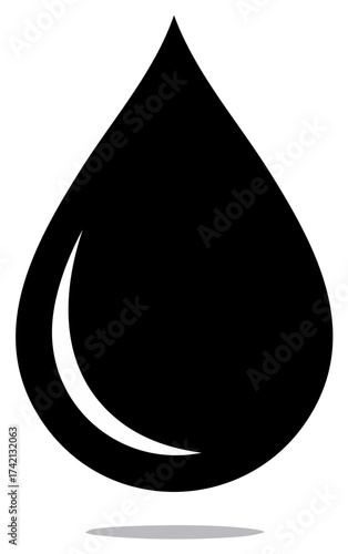 Black ink drop graphic with a subtle highlight and shadow effect