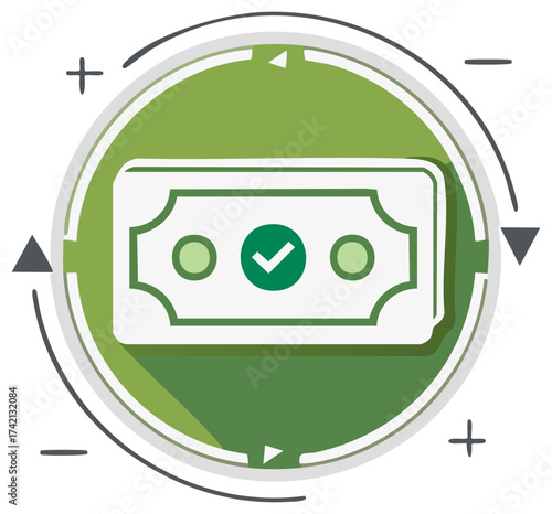 Verified Payment Financial Transaction Icon with Checkmark and Banknote