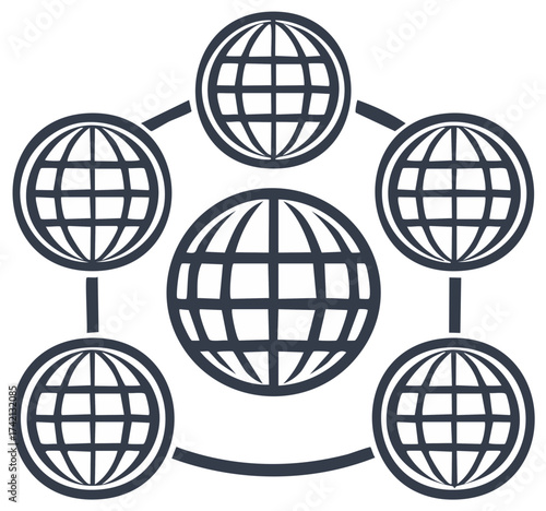 Networked Globe Icons Showing Global Connectivity and Communication