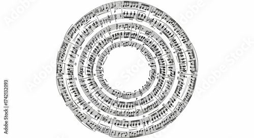 Circular pattern of illegible black text on white background.