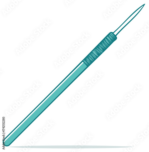 Teal Surgical Instrument with Sharp Point and Textured Handle Vector Illustration