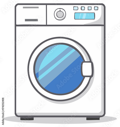 Clean white front loading washing machine appliance simple vector illustration
