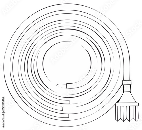Coiled Garden Hose with Nozzle in Line Art Style Design