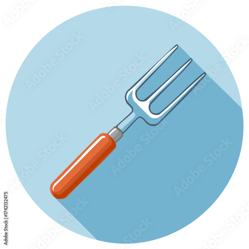Garden Fork Tool Icon Flat Design with Long Shadow