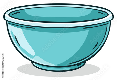Cartoon blue bowl with glossy surface and clean rim against white background