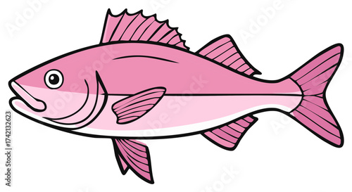 Pink fish illustration isolated on white background. Cartoon style aquatic animal.