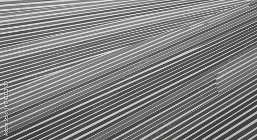 Close-up of metal blinds with diagonal lines.