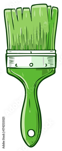 Green paint brush tool cartoon style illustration for painters and artists on white