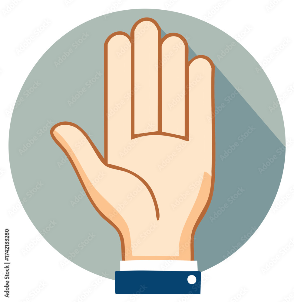 Obraz premium Cartoon Hand Raised with Four Fingers Extended in a Stop or Halt Gesture