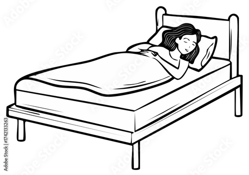 Woman Sleeping Peacefully in Bed Beneath a Cozy Blanket Dreamy Relaxation and Resting Comfort in Bedroom Serene Sleep at Home