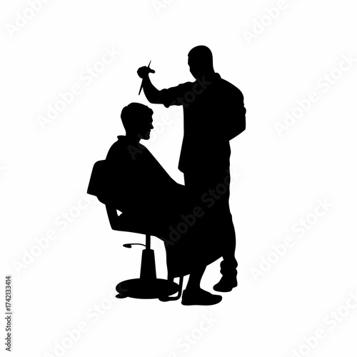 Barber cutting hair silhouette isolated on white background