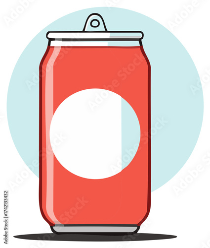 Refreshing drink in a vibrant red can with a white circle label ideal for summertime refreshment and thirst quenching beverages