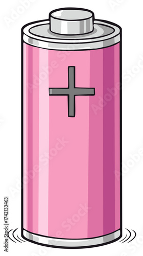 Illustrated Pink Battery with Silver Top Charging Up with Waves Around Base Energy Source Graphic Style, Charging Power