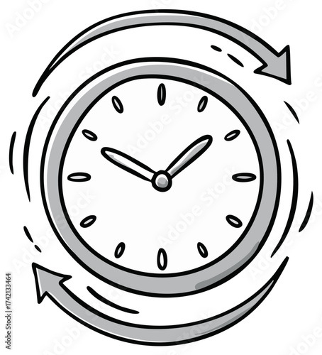 Clock with circling arrows indicating time running and concept of time management