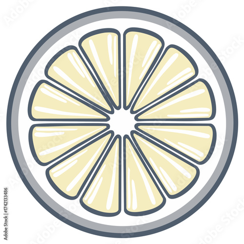 Fresh lemon slice graphic illustration showing citrus fruit segments and peel