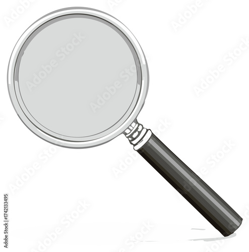 Classic Magnifying Glass Illustration with Silver Rim and Dark Handle for Investigation