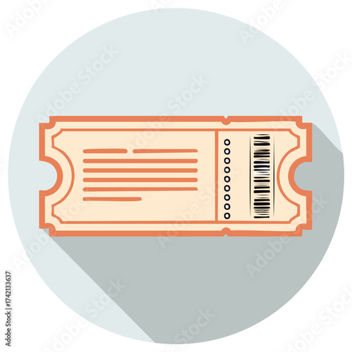 Vintage event ticket icon with long shadow flat design style