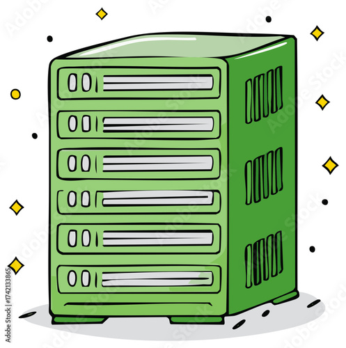 Green Server Stack Illustration for Hosting Data Information Services and Communication Technologies