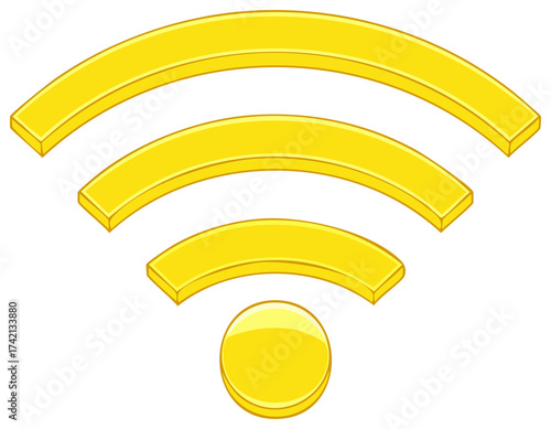 Golden WiFi Symbol: Wireless Network Connection, Signal Strength, and Connectivity Concept Illustration