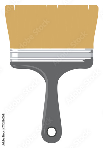Vector graphic of a paint brush with a gray handle and golden bristles, isolated on white background