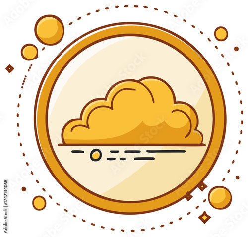 Yellow cloud illustration inside a brown circle with decorative elements design