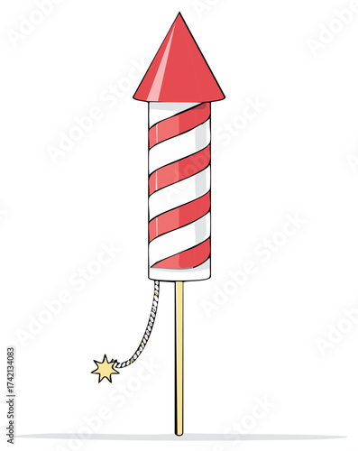 Festive Rocket Firework with Red and White Stripes for Celebrations and Events