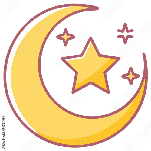 Crescent Moon and Stars Night Sky Icon Illustration Dreamy Celestial Sleepy Magic Mystical
