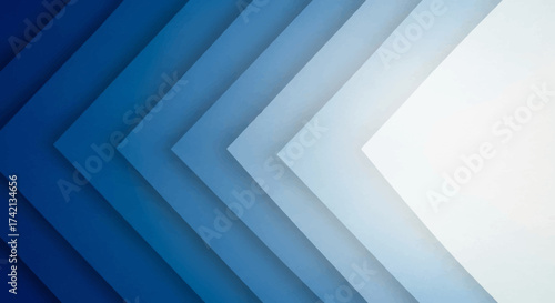 Abstract Gradient Overlapping Layers of Cool Blue Tones Forming an Arrow Shape Pointing to the Right with Subtle Texture Effects