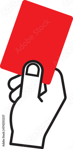 Illustration of a hand issuing a red penalty card