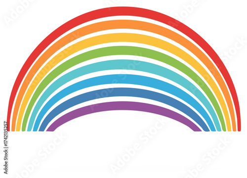 Colorful Cartoon Rainbow Illustration, Abstract Rainbow Icon on White Background.