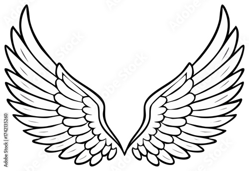 Stylized Line Art Angel Wings Vector Graphic